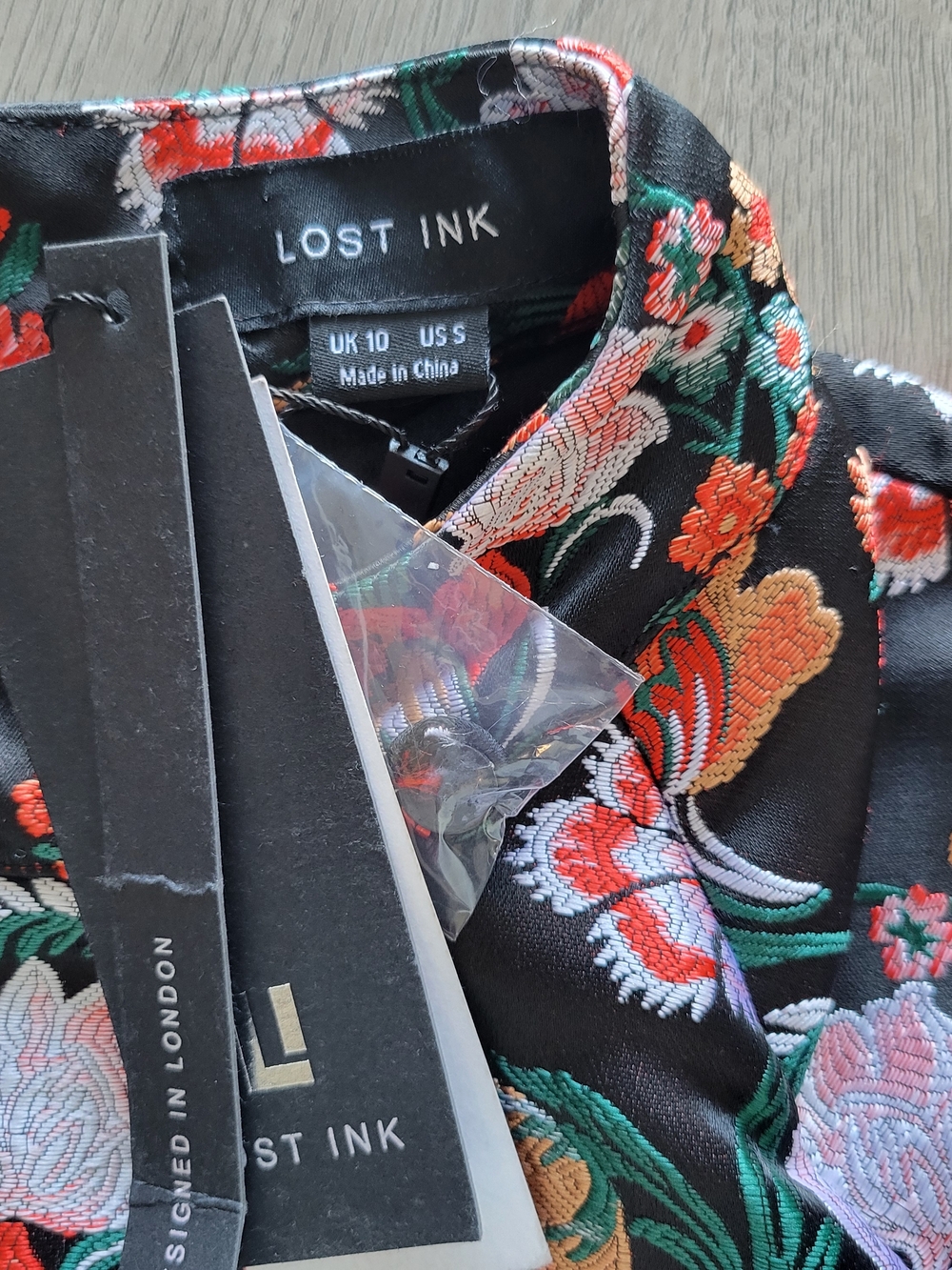 NWT LOST INK Black Orange Jacquard Floral Long Puff-Sleeve Sheath Dress Sz Small - Picture 12 of 15